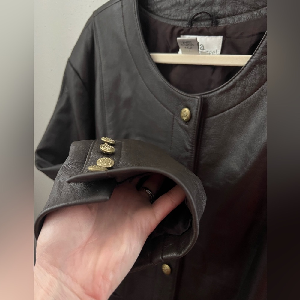 Mods Spiegel Dark Brown Leather Jacket With Gold Buttons Women’s Size 24 - Picture 7 of 12
